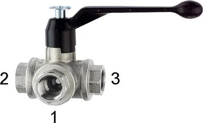 Produktbild von Riegler 3-Wege-Kugelhahn, L-Bohrung, Messing vernickelt, Rp 3/8, DN 10