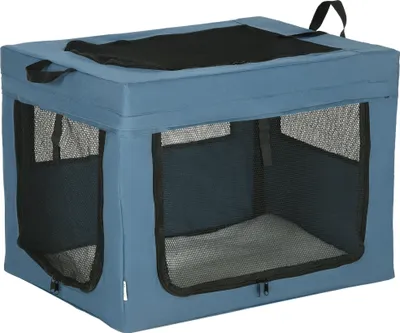 Image de PawHut Sac de transport pliable pour animaux de compagnie avec poignée ouverture supérieure tissu en maille - 69 x 51 x 51 cm - bleu noir