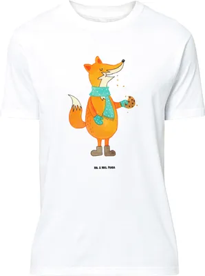 Produktbild von Mr. & Mrs. Panda T-Shirt Fuchs Keks - Weiß - Geschenk, Weihnachten, Winter, Weihnachtlich, Frieren, Übergrößen, Liebe, Tshirt, Shirt, große Größen, mit Spruch