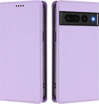 Obrázek produktu pro Kožené pouzdro pro Google Pixel 7 Pro, magnetické flipové pouzdro zPolyuretankůže se stojánkem Světle fialová
