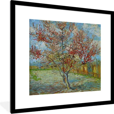 Produktbild von MuchoWow® Gerahmtes Poster Der rosa Pfirsichbaum - Vincent van Gogh 40x40 cm - Poster mit Schwarzem Bilderrahmen Wandposter Rahmen Foto Bilder - Poster - Plakat im Rahmen