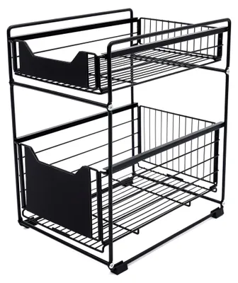 Produktbild von Küchenregal mit 2 Ausziehkörben, 2 Ebenen, ausziehbare Schublade für die Küche, Küchenschrank-Organizer, Etagere für unter den Tisch, Gewürzregal, Bad-Organizer, Schwarz