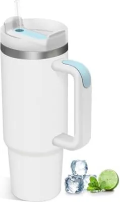 Produktbild von Isolerter Thermosbecher mit 2-in-1 Deckel - 880 ml - Thermische Kaffee-Go-Becher, Trinkbecher mit Deckel und Griffe, Edelstahl-geisolierter Becher mit Handgriff, Tumblerbecher für kalte und warme Getränke.