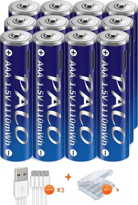 Immagine prodotto di Batterie ricaricabili, ricarica tramite USB, alta capacità, 12 batterie AAA