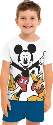 Produktbild von Disney Mickey Mouse Schlafanzug für Jungen - Pluto Kinder Pyjama Set Kurzarm Oberteil mit Hose Blau/Weiß 122-128