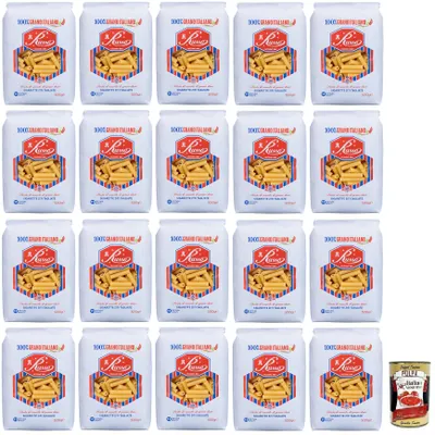 Produktbild von 20x Russo Sigarette Ziti Tagliate N°125 Hartweizengrieß Pasta,100% Italienischer Weizen,500g-Packung + Italian Gourmet Polpa di Pomodoro 400g Dose