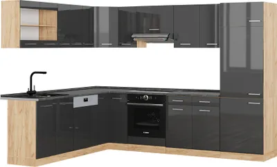 Produktbild von Eckküche Vicco R-Line Anthrazit Hochglanz/Goldkraft Eiche 287 x 60 cm , AP Anthrazit, Model 43024