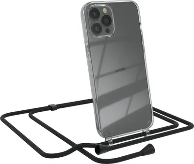 Produktbild von EAZY CASE Handykette kompatibel mit Apple iPhone 12 Pro Max, Handyhülle mit Umhängeband, Handykordel, Schutzhülle Clear, Band in Schwarz