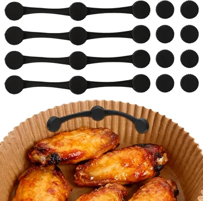 Produktbild von 12 Stück Silikon-Magnetclips für Backpapier in der Heißluftfritteuse (Schwarz, 4er-Pack)