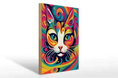 Produktbild von Holzschild Katze, bunt, 20x30 cm, Holzschilder Deko Katzen Farbspektakel