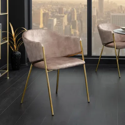 Produktbild von riess-ambiente Design Stuhl NOBLESSE champagner beige Samt golden verchromtes Metallgestell Esszimmerstuhl Essstuhl Polsterstuhl