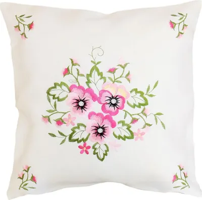 Produktbild von Kissen-Bezug Stiefmütterchen weiß Stick rosa 40x40 cm
