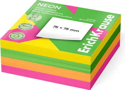 Produktbild von Haftnotizen 75x75mm wiederablösbar 400 Blatt Mix Bunt Neon