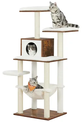 Produktbild von Feandrea Kratzbaum, 138 cm, Katzenhaus mit 5 Kratzsäulen, Katzenhöhle