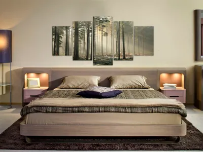 Produktbild von Akustikbild Wald Nebel 200x100 cm Bilder Akustikschaum Hochleistungsschallabsorber Schallschutz Leinwand 5 tlg Wandbild Raumakustik Schalldämmung 030212-42