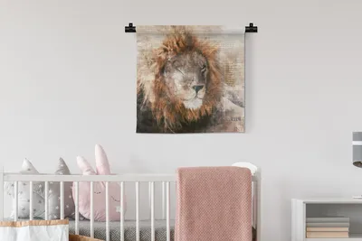 Produktbild von MuchoWow® Wandteppich Wandbehang Löwe - Zeitung - Farben 60x60 cm Tapisserie Dekoration Wandtuch - Dekorationen - Wand Decke