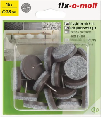 Produktbild von Filzgleiter mit Stift rund 28mm Sparpack braun fix-o-moll