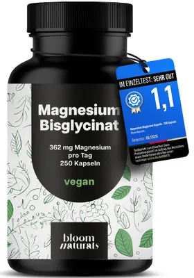 Produktbild von Magnesium Bisglycinat - 250 Kapseln 362 mg - Bloom Naturals®