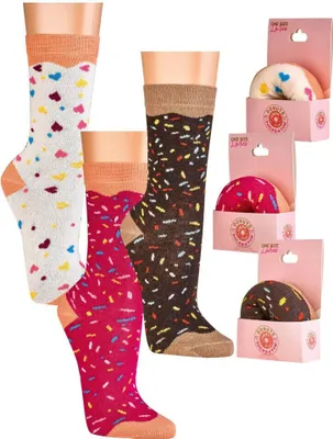 Produktbild von 1Paar lustige bunte Happy Donut Socken für Damen und Mädchen Geschenksocken one Size weiß
