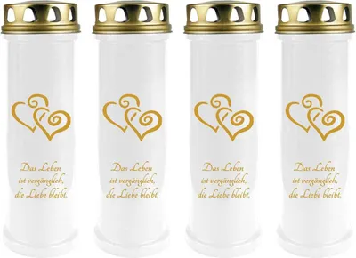 Immagine prodotto di Candela tombale bianca 4 pezzi (stampa oro), 100 ore/candela, motivo: cuore