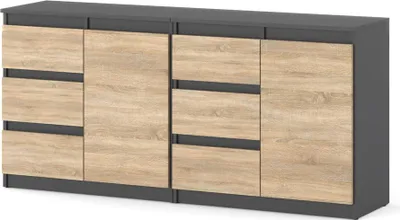 Zdjęcie produktu dla Komoda Nowoczesna Do Sypialni 6 Szuflad 160Cm Szara Mat Dąb Sonoma Szafka