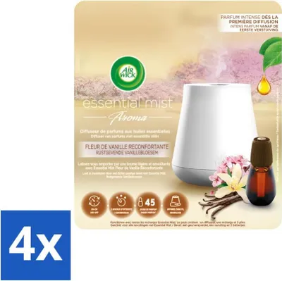 Produktbild von Air Wick Essential Mist – Elektrischer Duftdiffusor – Starter-Set – Beruhigende Vanilleblüte – 20 ml - Vorteilspack - 4 Stücke