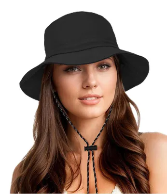Produktbild von Regenhut Damen Wasserdicht Fischerhut Anglerhut Bucket Hat Sonnenhut Faltbar Tragbar Schwarz Einheitsgröße