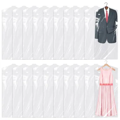 Image de Sacs de rangement transparents en plastique, 20 pièces, 60 x 150 cm, étanches à la poussière, housses de protection pour vêtements en PE