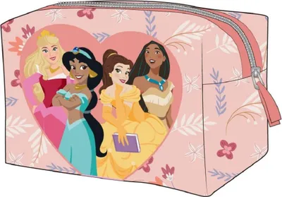 Zdjęcie produktu dla Kosmetyczka dla dzieci Disney Princess o wymiarach 7,5×10×18 cm wykonana z imitacji skóry