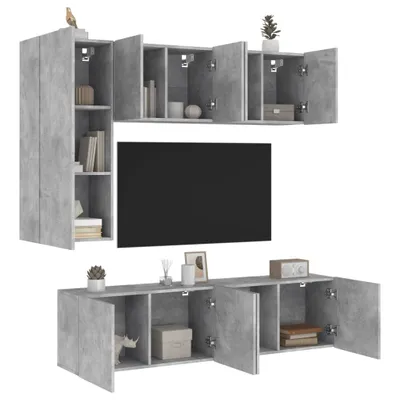 Produktbild von Schlichtes 5-tlg. Wohnwand Betongrau Holzwerkstoff - 5756912