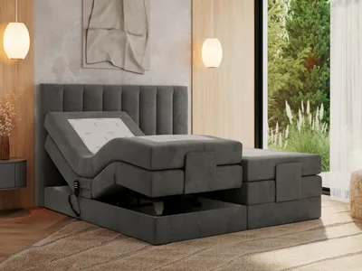 Produktbild von MKS MEBLE Boxspringbett 140x200 elektrisch verstellbar 7-Zonen Taschenfederkern Matratze und Topper Bett 140x200 mit Motor Polsterbett Motorbett - Comforto - Dunkelgrau Velvet - H4