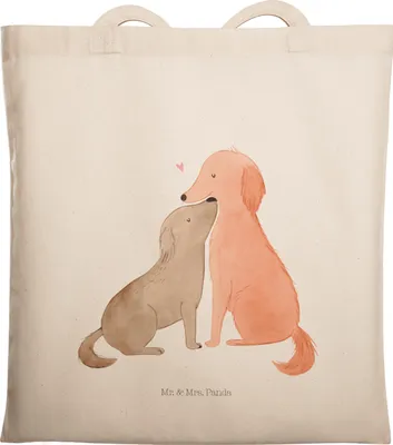 Produktbild von Mr. & Mrs. Panda Einkaufstüte Hunde Liebe - Transparent - Geschenk, Sprüche, Stoffbeutel, Herz, Tote Bag, Laptoptasche, Hund, Kuscheln, Tasche, Tragetasche, Kuss