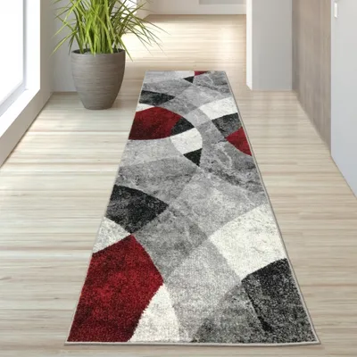 Produktbild von Teppich Rauten Design in rot grau Größe - 80 x 300 cm