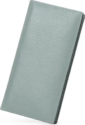 Imagen del producto de Delgada cartera de cuero genuino para mujer, con protección RFID, 11 compartimentos para tarjetas y un compartimento para monedas con cremallera. Es un monedero compacto, elegante y práctico