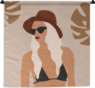 Produktbild von MuchoWow® Wandteppich Wandbehang Sommer - Frau - Bikini 150x150 cm Tapisserie Dekoration Wandtuch - Wohnaccessoires - Modernes