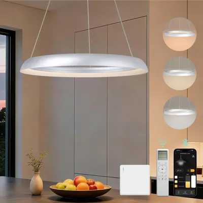 Produktbild von Mai & Mai Pendelleuchte Esstisch, 60cm LED Hängelampe, stufenlos dimmbar höhenverstellbare 30W Esstischlampe mit Fernbedienung Silber Luvina04