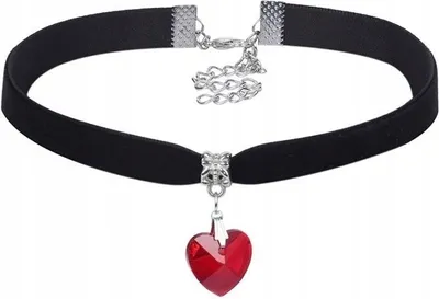 Zdjęcie produktu dla CHOKER KLASYCZNY NASZYJNIK z Kryształem SERCE WISIOREK Gotycki CZERWONY