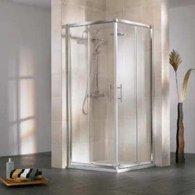 Produktbild von HSK 125018-8-540 Favorit Schiebetür Eckeinstieg 4-teilig mit Bodenprofil Ecklösung 900x900x1850mm Manhattan Chinchilla Edelglasbeschichtung