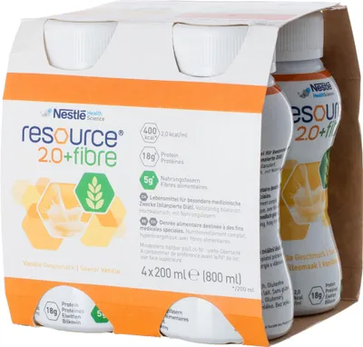 Productafbeelding van 2,0 kcal per portie. Vezels. Vanille. 4 x 200 ml