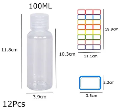 Zdjęcie produktu dla Zestaw 12 butelek do napełniania płynami, pojemność 100 ml