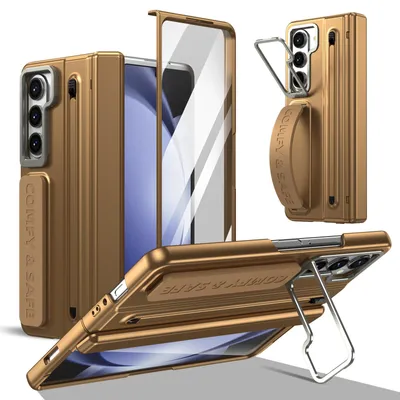 Obrázek produktu pro Pouzdro pro Samsung Galaxy Z Fold 5, s stojánkem, ochranou pantu, stylusem a poutkem, odolné PC Zlatá