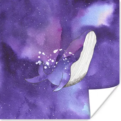 Produktbild von MuchoWow® Poster Wal - Lila - Aquarell 100x100 cm - Babyzimmer