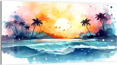Produktbild von DEQOART Glasbild Echtglas 100x50 cm 'Strand der Farbträume' Wandbild Bild modern Deko