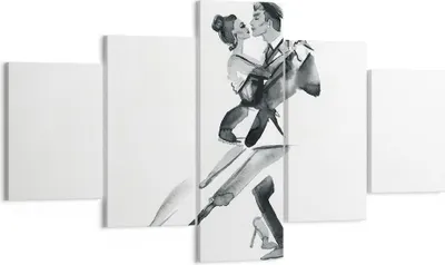 Produktbild von Bild auf Leinwand - Leinwandbild - 5 Teile - Tango Zeichnen Schwarzweiß - 125x70cm - Wand Bild - Wanddeko - Wandbilder - Leinwanddruck - Bilder - Wanddekoration - Leinwand bilder - EA125x70-4300