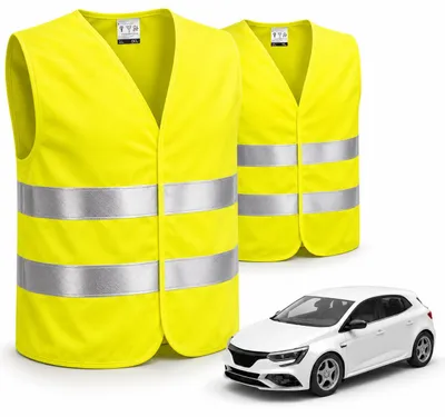 Produktbild von 2x Warnwesten Auto gelb ISO20471 - Pannenweste 2025 & 2026 - Unfallweste Pkw Sicherheitsweste Weste Neongelb reflektierend Auto, Pkw, LKW