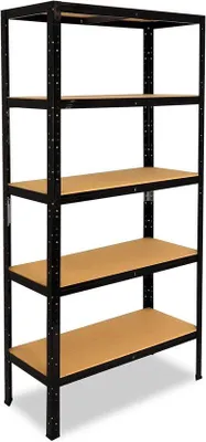 Produktbild von Famanu Metallregal Schwarz 200x50x30 cm mit 5 Ablageböden - 175 kg Tragkraft