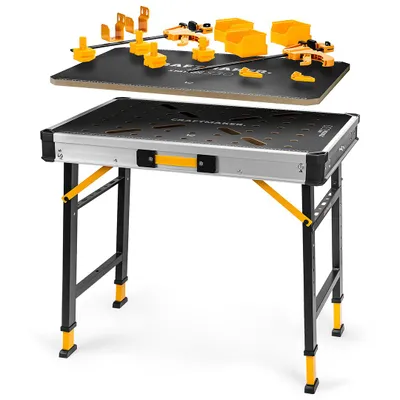 Zdjęcie produktu dla CRAFTMAKER Pro Station S30 V2 Składany Stół Roboczy | Udźwig 450kg | Regulowana Wysokość 74-90cm | W Zestawie 2x Blat MDF (Z Otworami + Gładki)