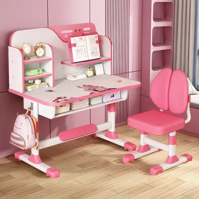 Produktbild von Kinder Studie Tisch Schreibtisch kann heben Grund-und Sekundarschule Studenten schreiben Tisch Stuhl Schreibtisch und Stuhl Set - rosa