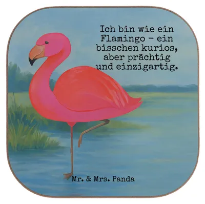 Produktbild von Mr. & Mrs. Panda Untersetzer Glas Flamingo Classic Design - Weiß - Geschenk, Selbstliebe, Freundin, Ich, Prächtig, Tassenuntersetzer, Gläser, Tassen, Rosa, Coaster, Tasse