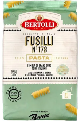 Immagine prodotto di Bertolli Pasta Fusilli N. 178, 400g – Pasta di semola di grano duro italiano di alta qualità